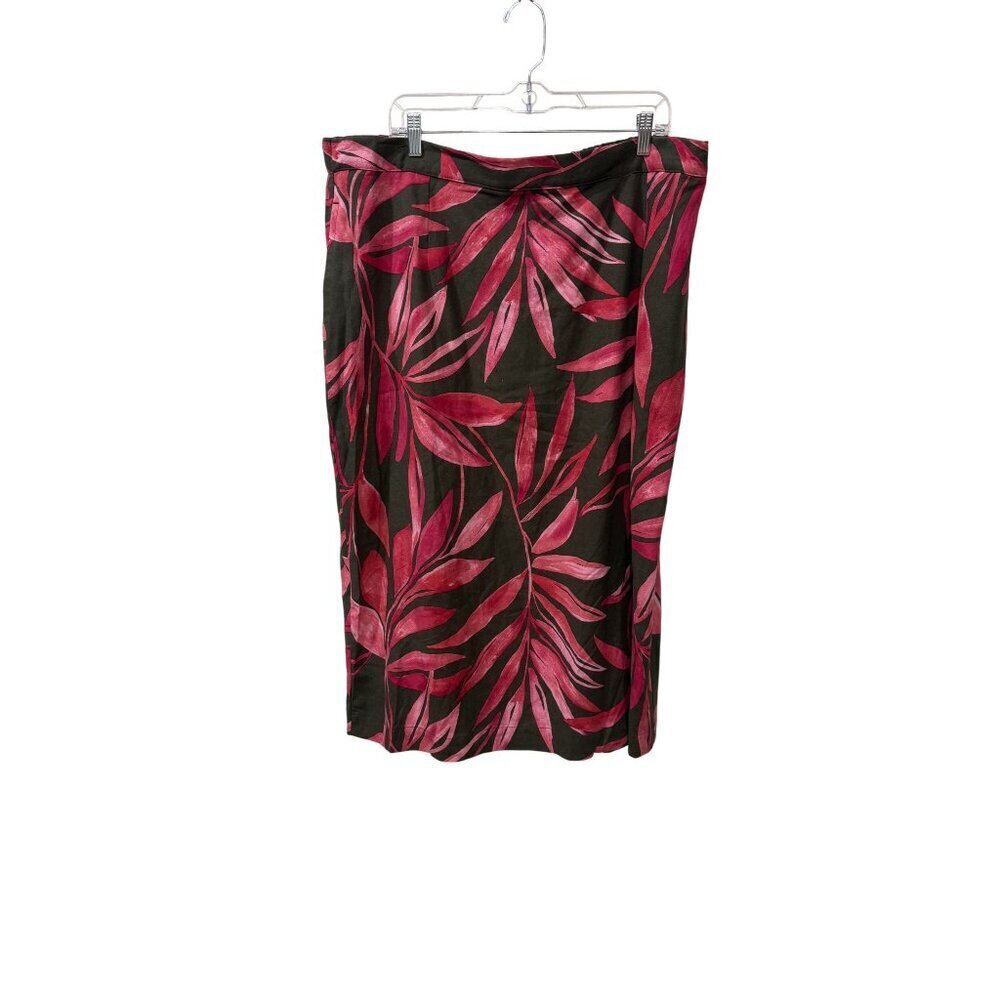 Time And Tru Linen Blend Womens Tropical Skirt XXXL 22 Black & Pink NWT